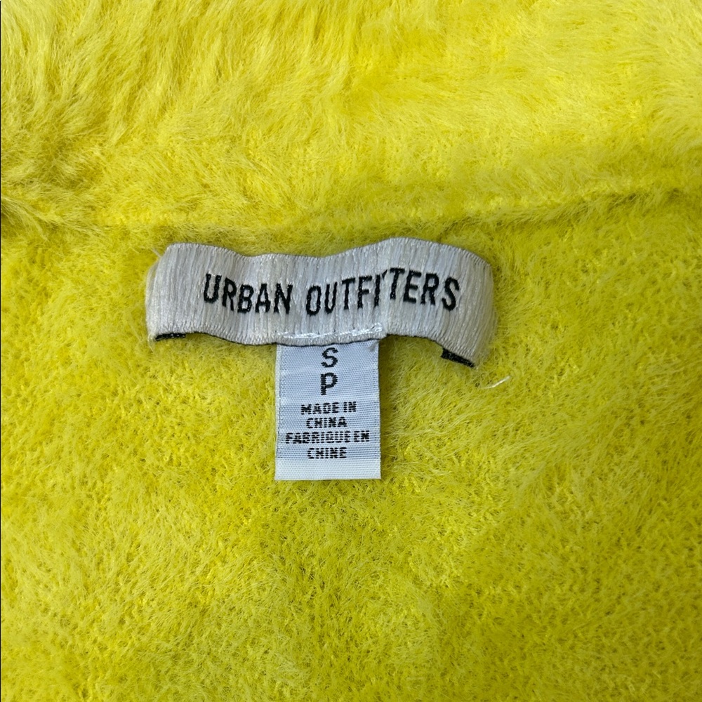 Urban Outfitters Neon Yellow Fuzzy Crop Sweater with Pink Deer Motif Kawaii Y2K - Picture 6 of 6